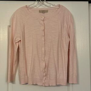 LOFT Pink Round Neck Cardigan Sweater Size Medium